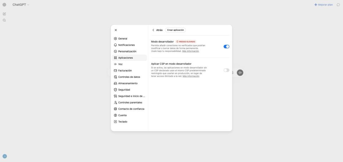 Developer mode on with the Create app button