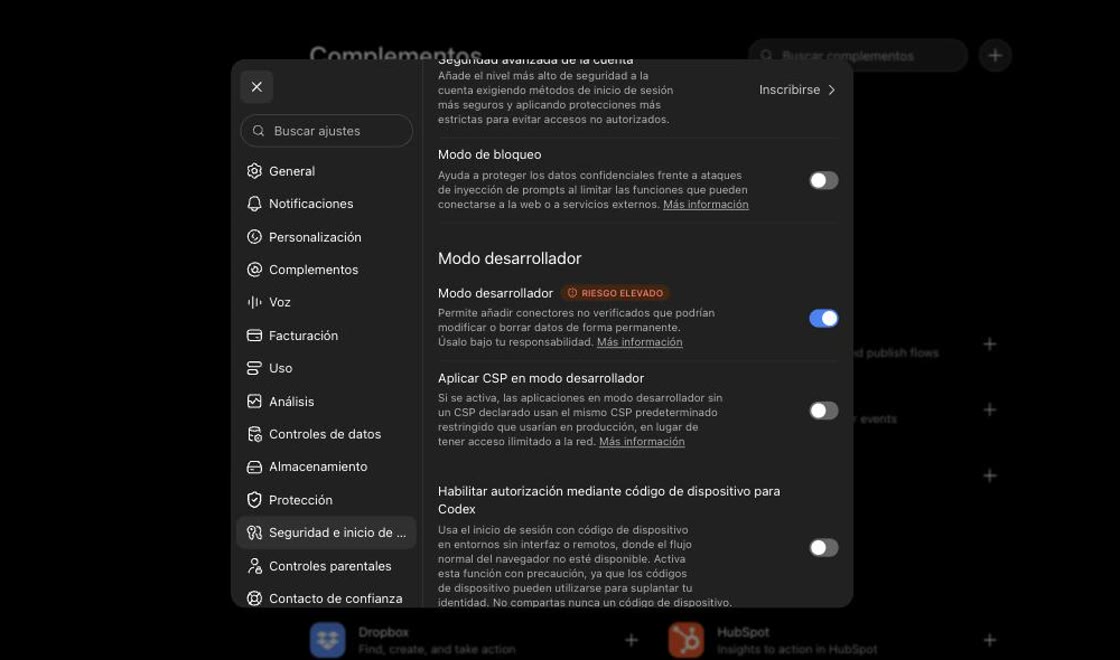 The Developer mode switch turned on