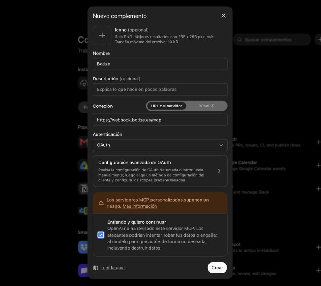 New plugin form with Botize's name and URL