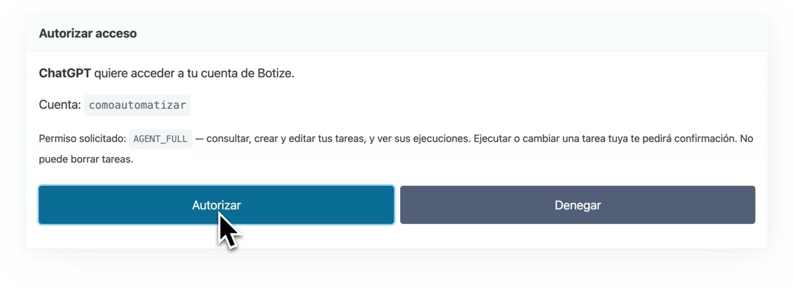 Botize consent screen