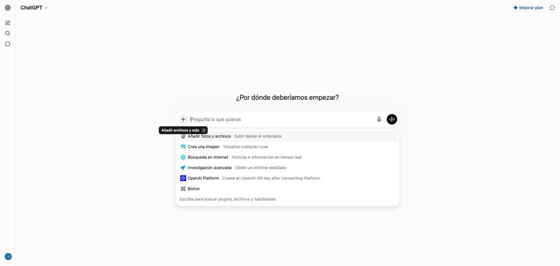 The + menu with Botize in the list